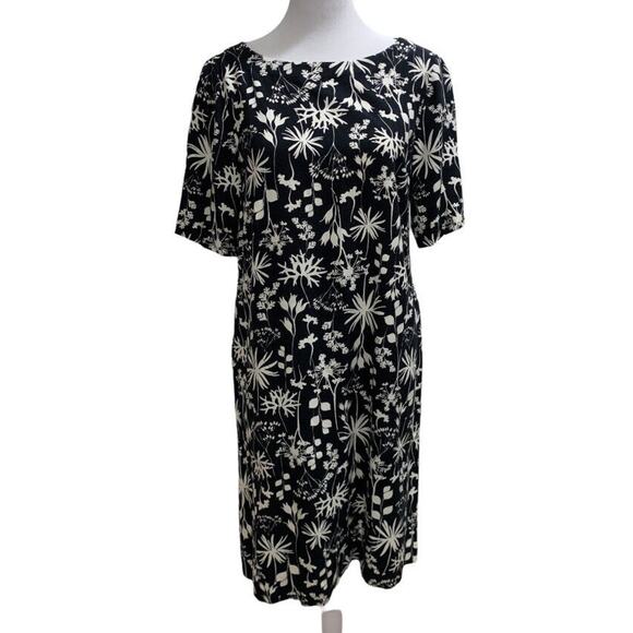 J Jill Women's XSP Black White Tropical Print Short Sleeve Rayon Shift Dress - Picture 1 of 9